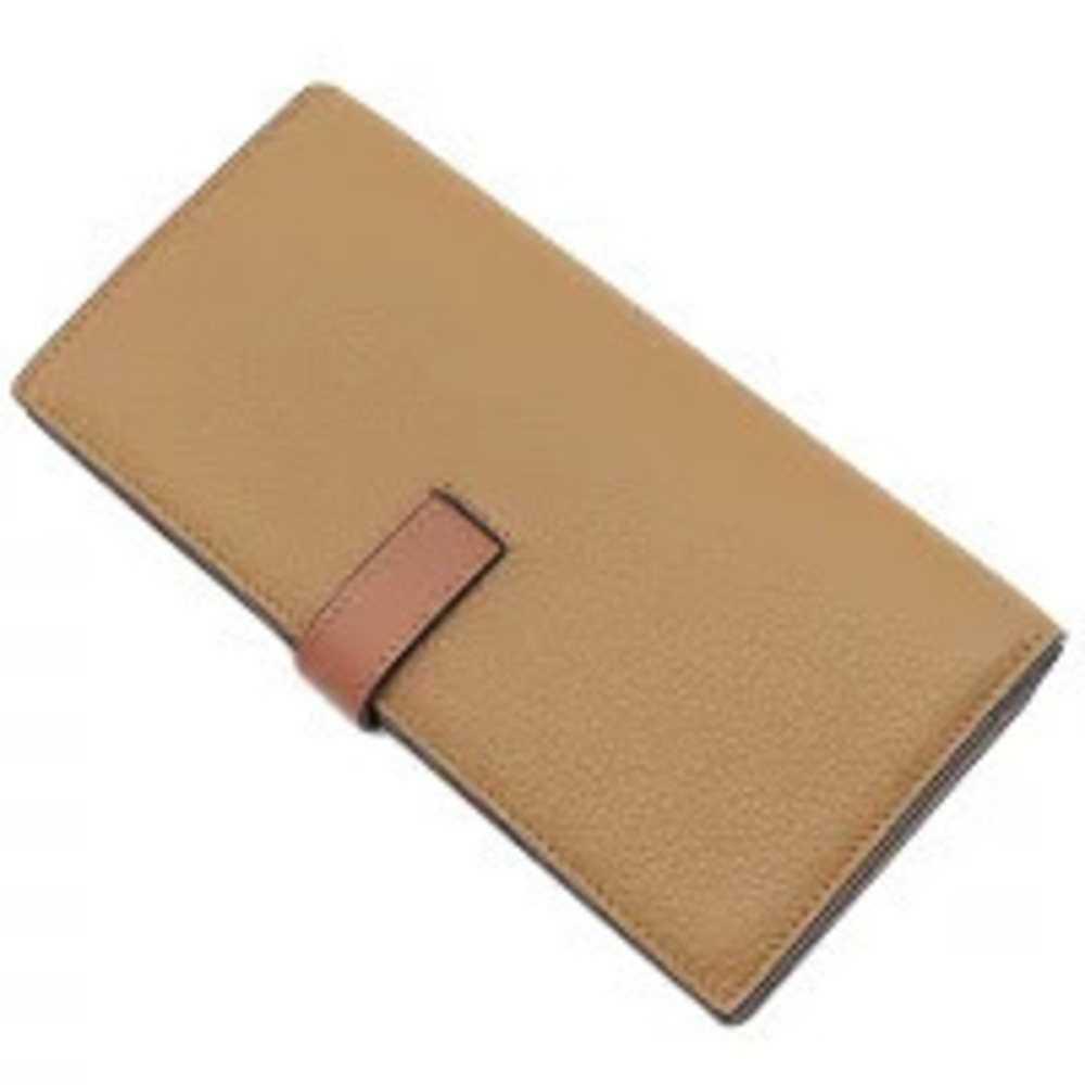 Loewe Calfskin Vertical Long Wallet Tan Toffee